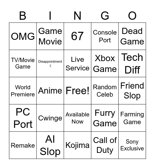 State Of Game Bingo Card