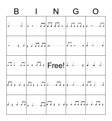 Rhythm Measures 5x5 Bingo Card