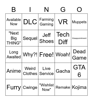 Summer Game Fest Bingo Card