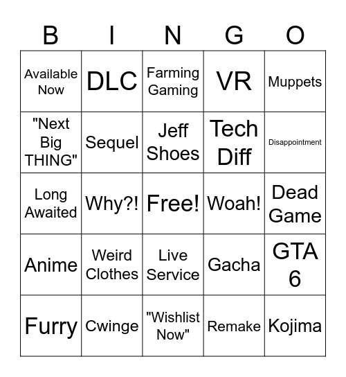 Summer Game Fest Bingo Card