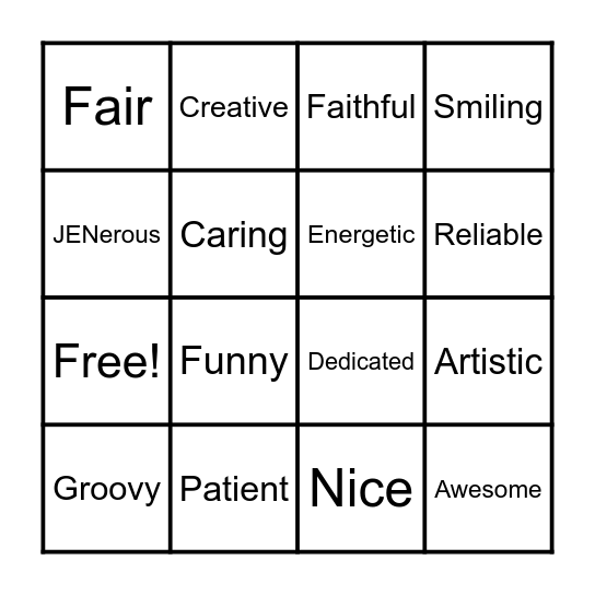Jen's Bingo Card