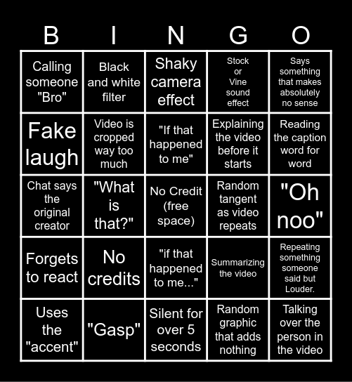 Sssniperwolf Bingo Card