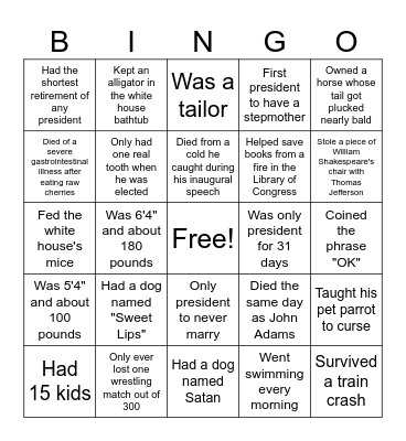 Which President Is It? Bingo Card