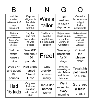 Which President Is It? Bingo Card