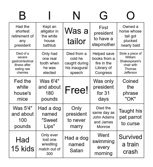 Which President Is It? Bingo Card