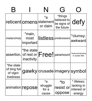 Weeks 20 and 21 Bingo Card