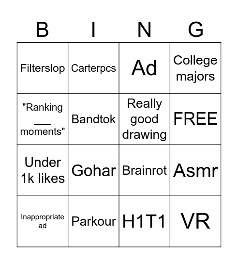 YouTube Shorts Bingo Card