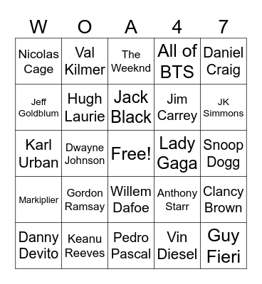 HITMAN Celebrity Elusive Targets Bingo Card
