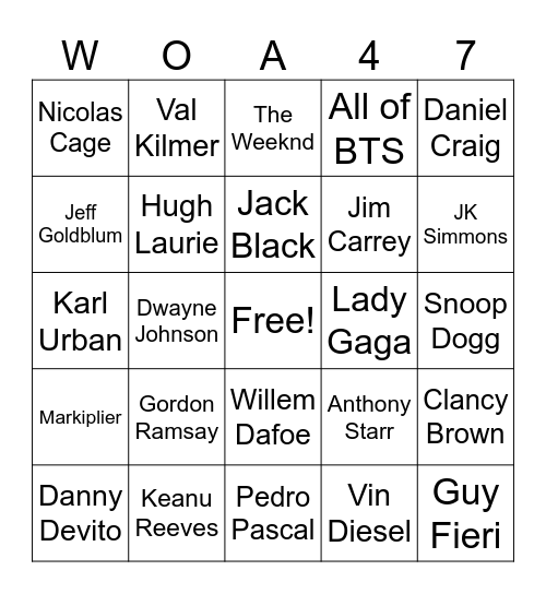HITMAN Celebrity Elusive Targets Bingo Card