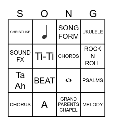 End of The Year Music Class Bingo Card