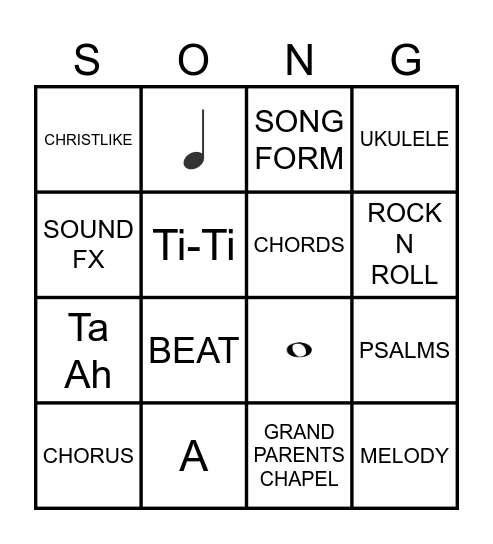 End of The Year Music Class Bingo Card