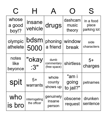 bodycam bingo Card