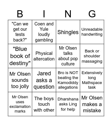 Maths Bingo Card