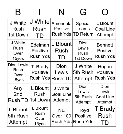 SUPER FANTASY TEAM/ NE RUSH ATTACK! Bingo Card