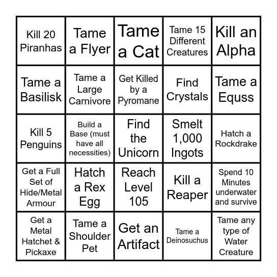 Ark Lockout Bingo Card