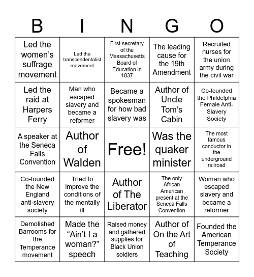 Reform Era Bingo Card