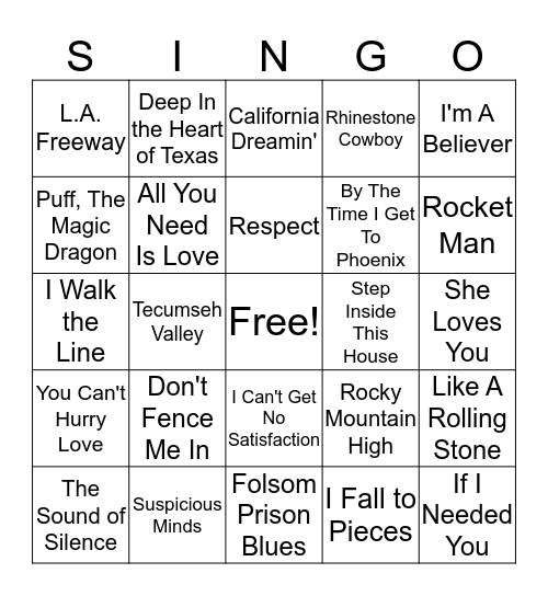Music Bingo Card