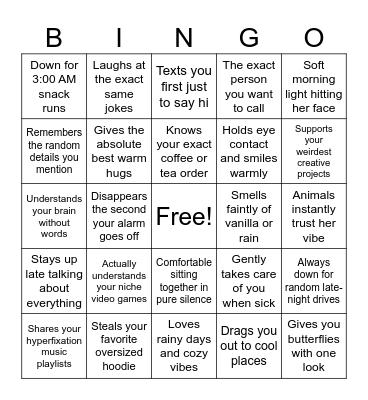 The girl in your dreams Bingo Card