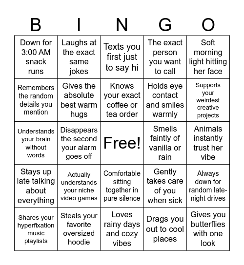 The girl in your dreams Bingo Card