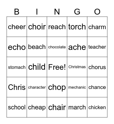 Ch saying "k" and ch saying "tch" Bingo Card