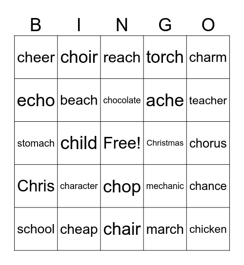 Ch saying "k" and ch saying "tch" Bingo Card