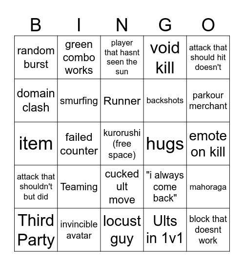 JJS Bingo Card