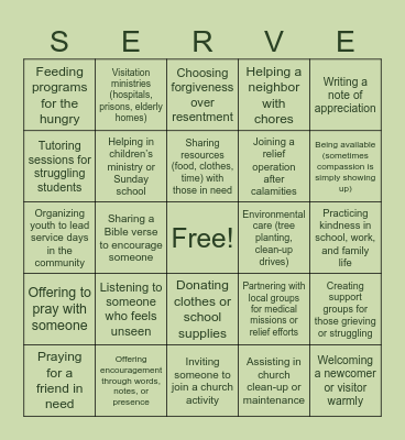 COMPASSION AND SERVICE Bingo Card