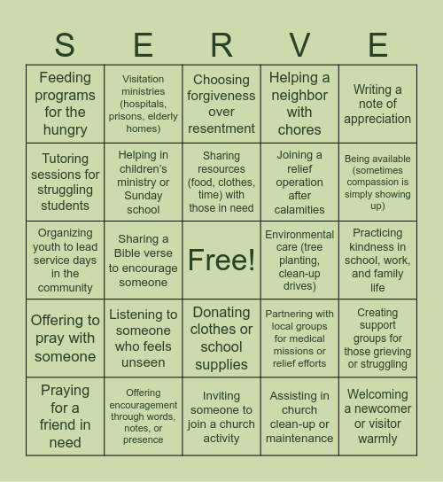 COMPASSION AND SERVICE Bingo Card