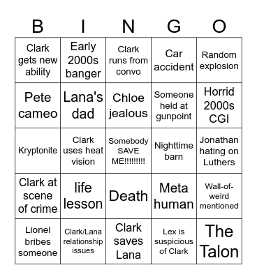Smallville Bingo Card