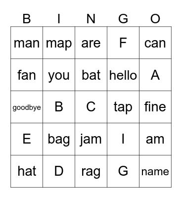 Smart English Starter Bingo Card