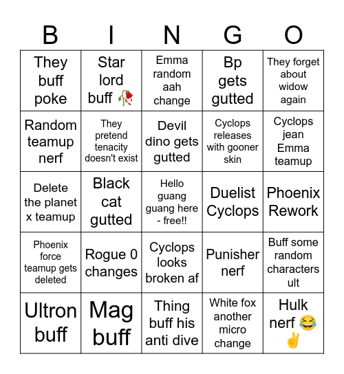Rivals 8.5 bingo Card