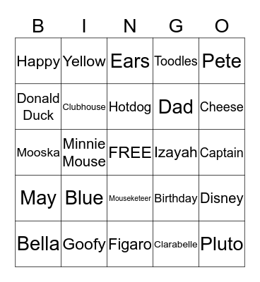 Izayah's 1st Birthday Bingo Card