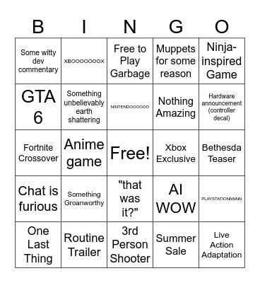 Summer Game Fest Bingo 2026 Bingo Card