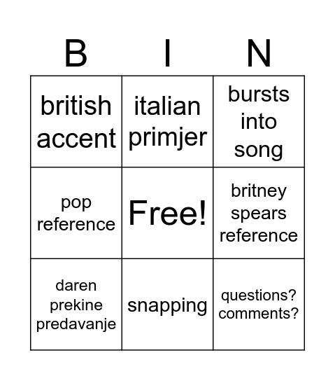 Untitled Bingo Card
