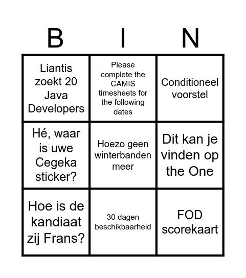 Recruitment Bingo Card