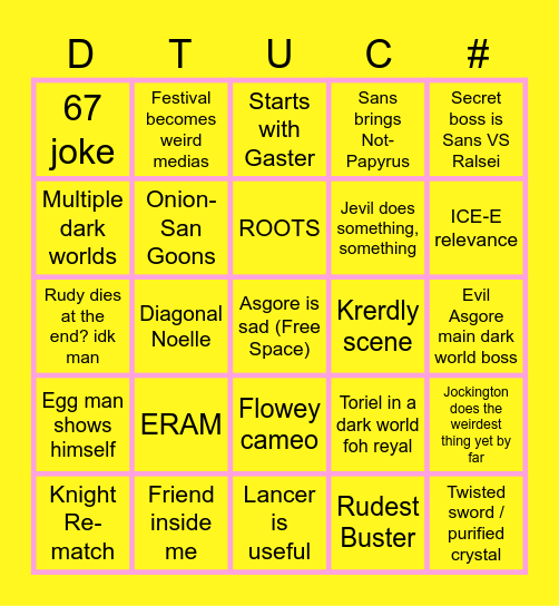 Deltarune Chapter 5 prediction/wishes Bingo Card