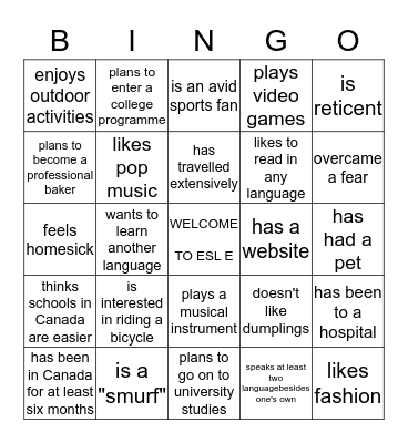 BIOGRAPHICAL BINGO:  Find someone who... Bingo Card