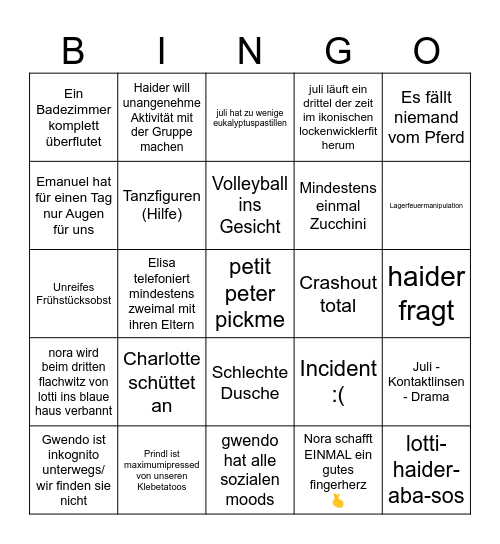 Summersportsweek Bingo Card