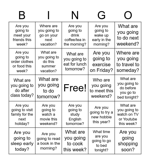 Going to Be Bingo Card