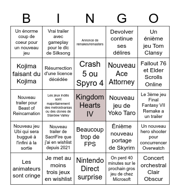 Summer Game Fest 2026 Bingo Card