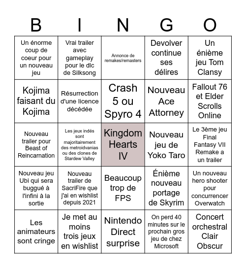 Summer Game Fest 2026 Bingo Card