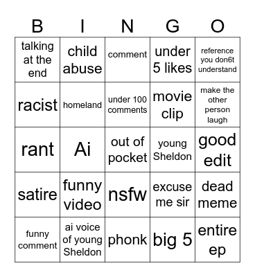 tiktok Bingo Card