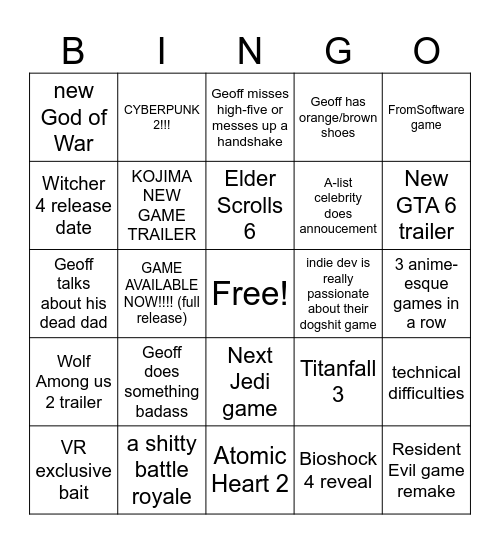 Summer Game Fest 2026 Bingo Card