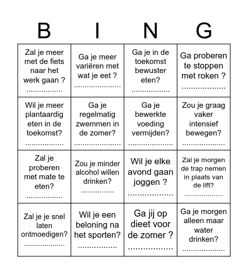 Goede voornemens Bingo Card