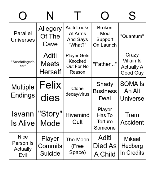 Ontos Bingo Card
