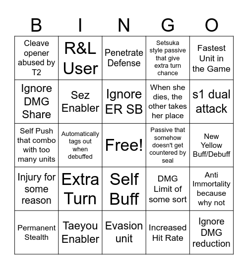 SGSpecial Bingo Card