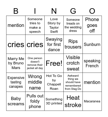 ✨wedding✨ Bingo Card