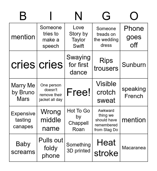 ✨wedding✨ Bingo Card