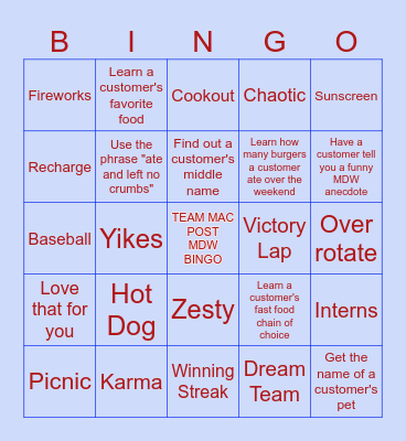 TEAM MAC MDW BINGO Card