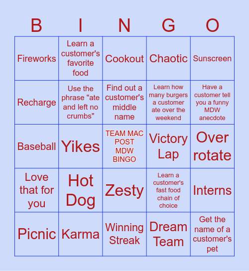 TEAM MAC MDW BINGO Card